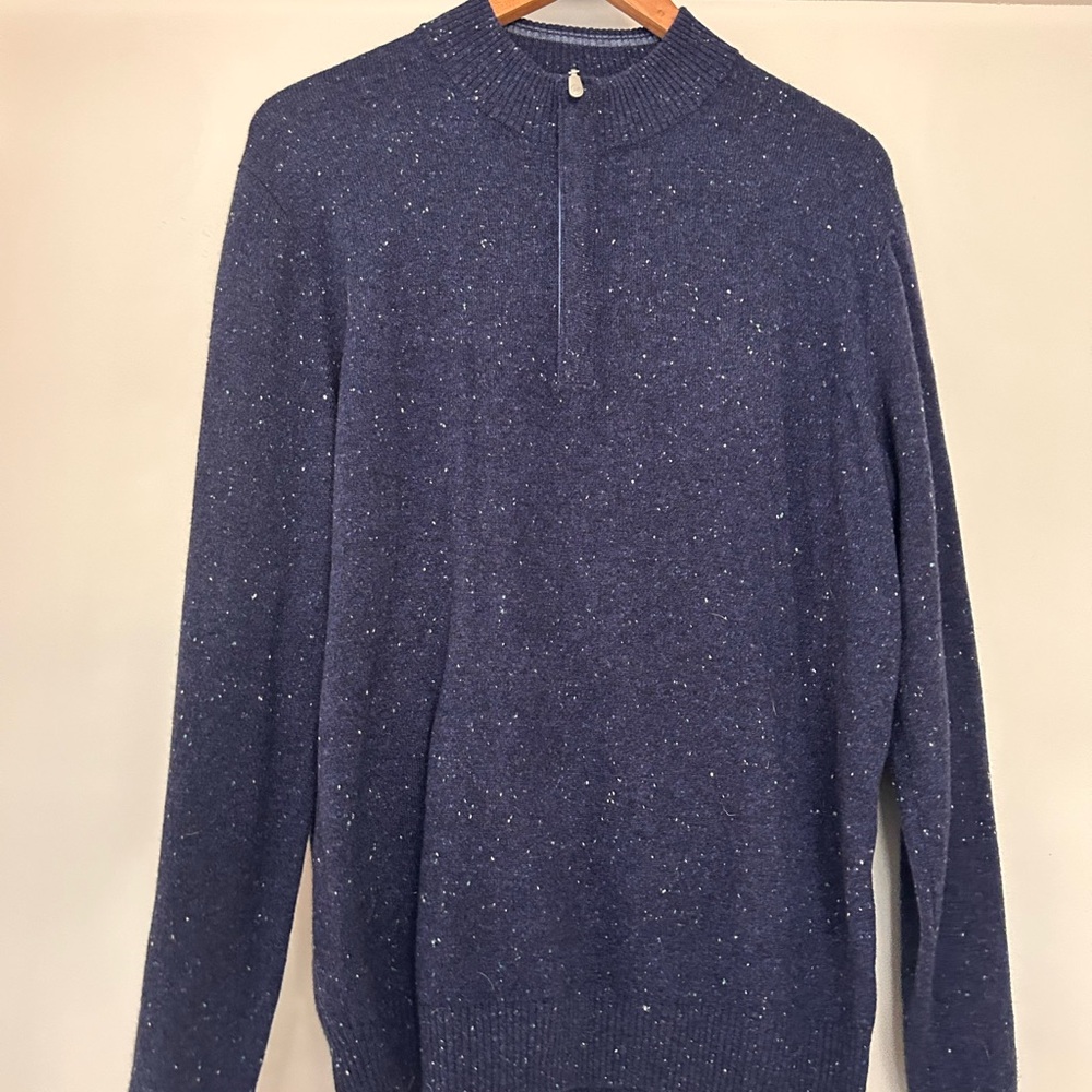 johnnie-O Men's Speckled Blue Cashmere Zip-Up Sweater